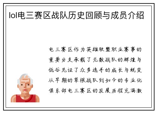 lol电三赛区战队历史回顾与成员介绍