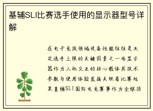 基辅SLI比赛选手使用的显示器型号详解